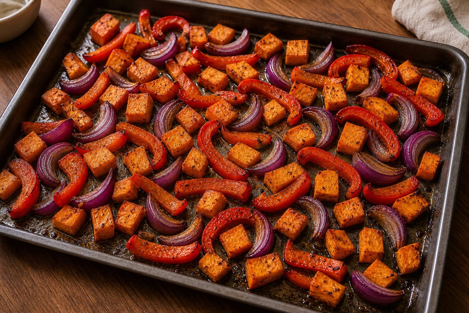 Paprika Chicken Sweet Potato Traybake with Broccoli cooking step 3: Start the vegetables.