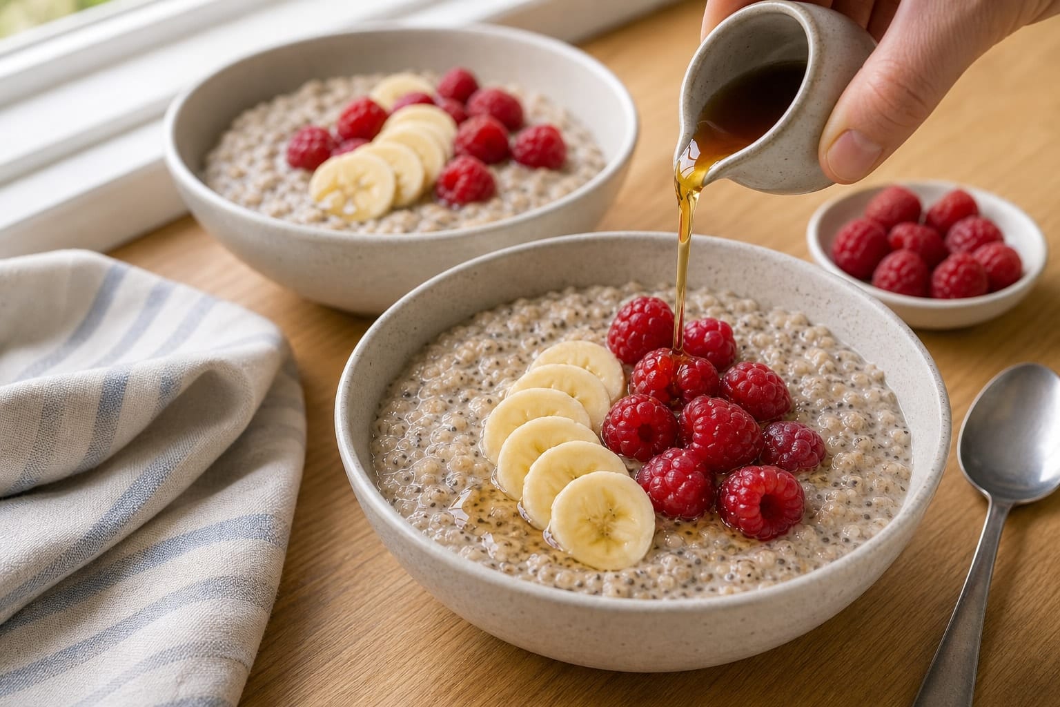 Creamy Raspberry Coconut Quinoa Porridge with Chia cooking step 5: Top and serve.
