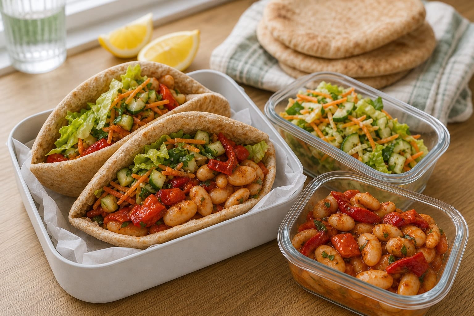 Roasted Pepper Butter Bean Pitta Breads with Lemon Parsley Slaw cooking step 6: Serve or pack.