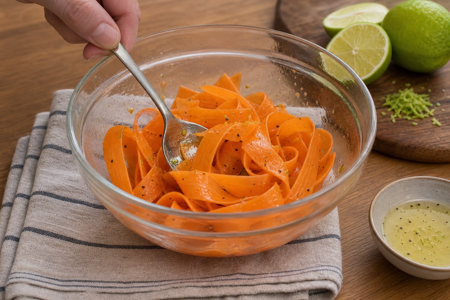 Salmon Cucumber Rice Bowls with Lime Pickled Carrot cooking step 3: Quick-pickle the carrots.