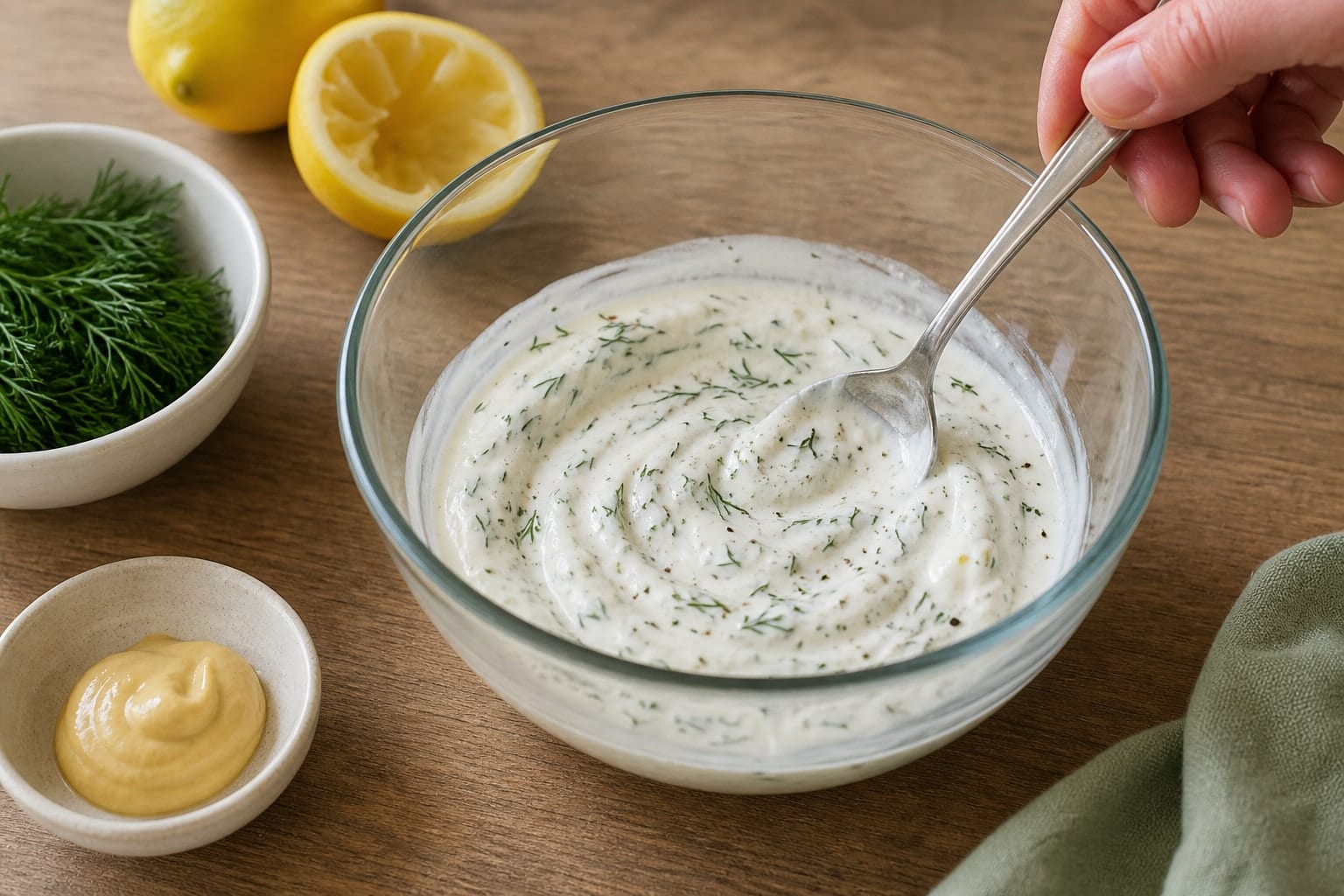 Salmon Potato Green Bean Salad Boxes with Lemon Dill cooking step 4: Make the dill dressing.