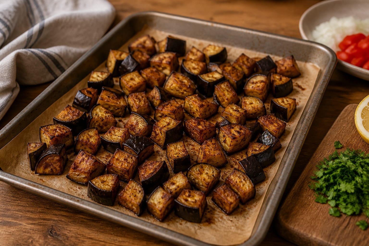 Smoky Aubergine Butter Bean Rice with Parsley Lemon cooking step 2: Roast the aubergine.