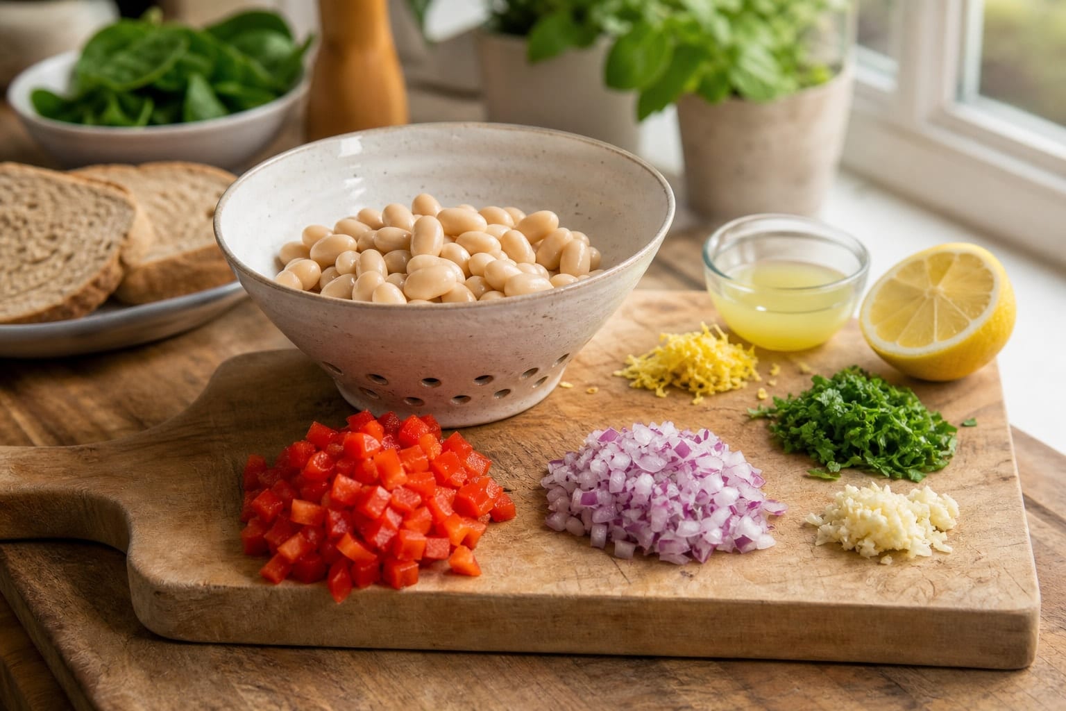 Smoky Butter Bean Breakfast Toasts with Spinach and Lemon cooking step 1: Prepare the beans.