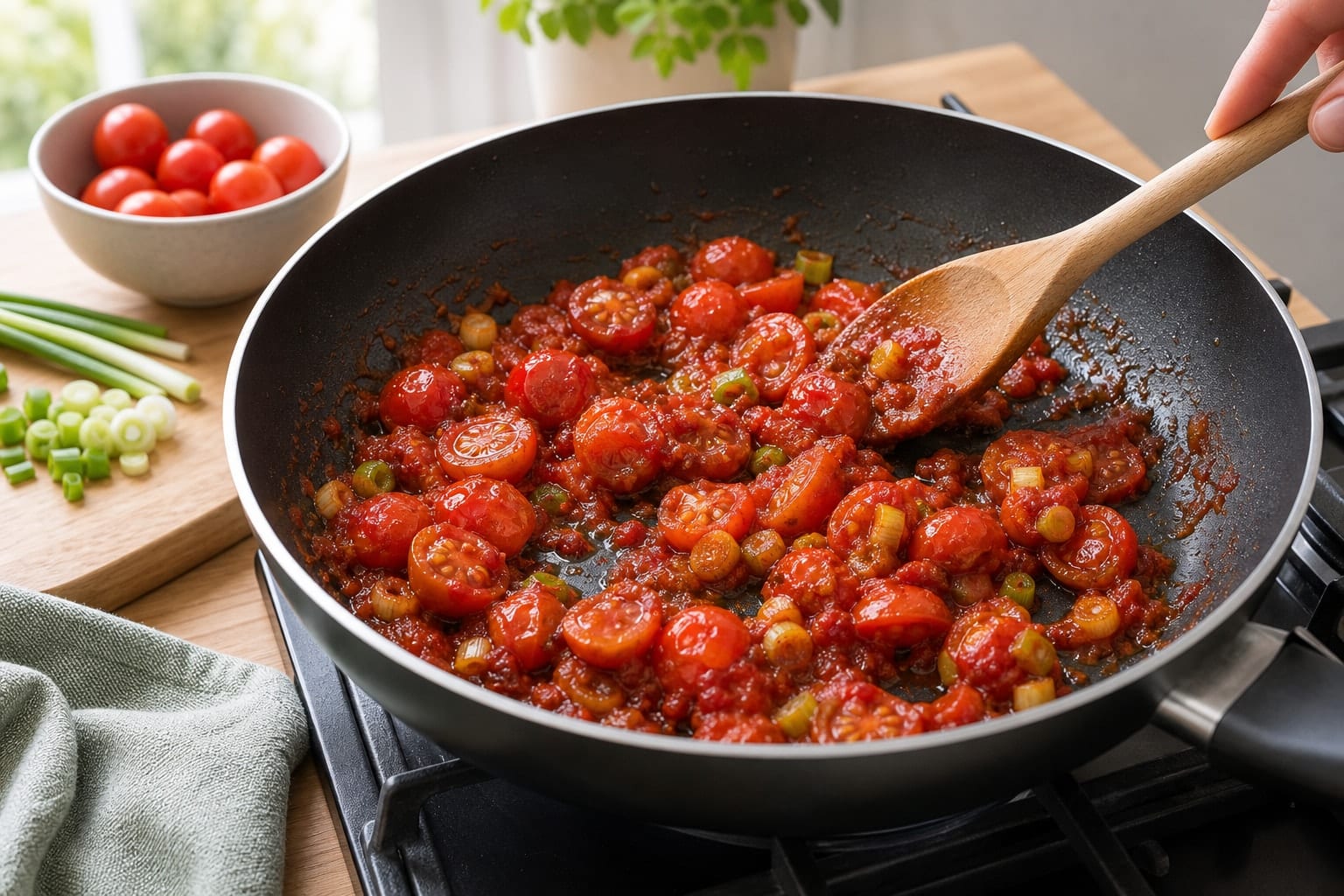Spinach Feta Egg Breakfast Wraps with Tomato Relish cooking step 2: Cook the tomato relish.