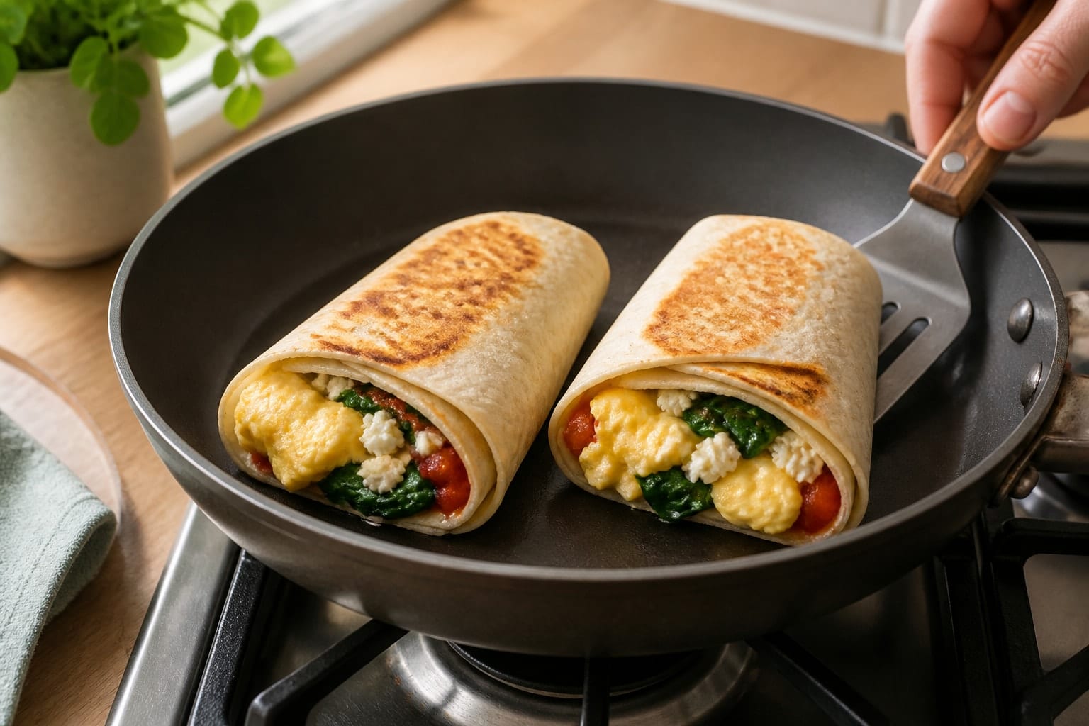 Spinach Feta Egg Breakfast Wraps with Tomato Relish cooking step 6: Toast the wraps.