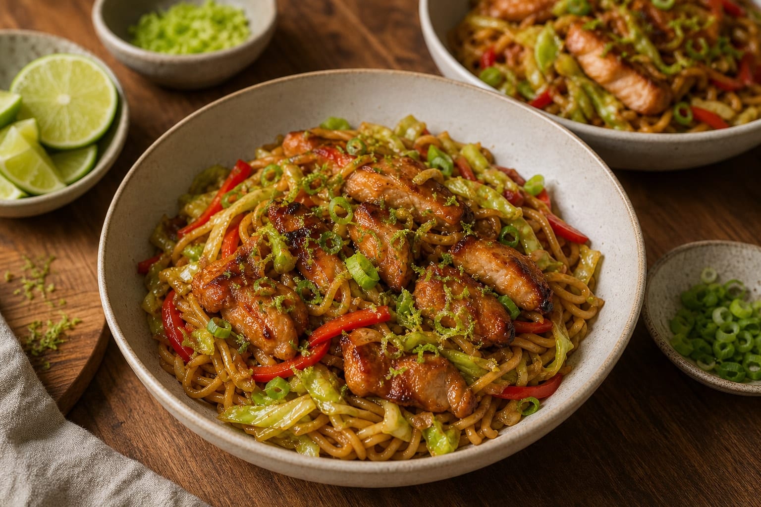 Sticky Ginger Chicken Cabbage Noodles with Lime cooking step 7: Finish with lime.