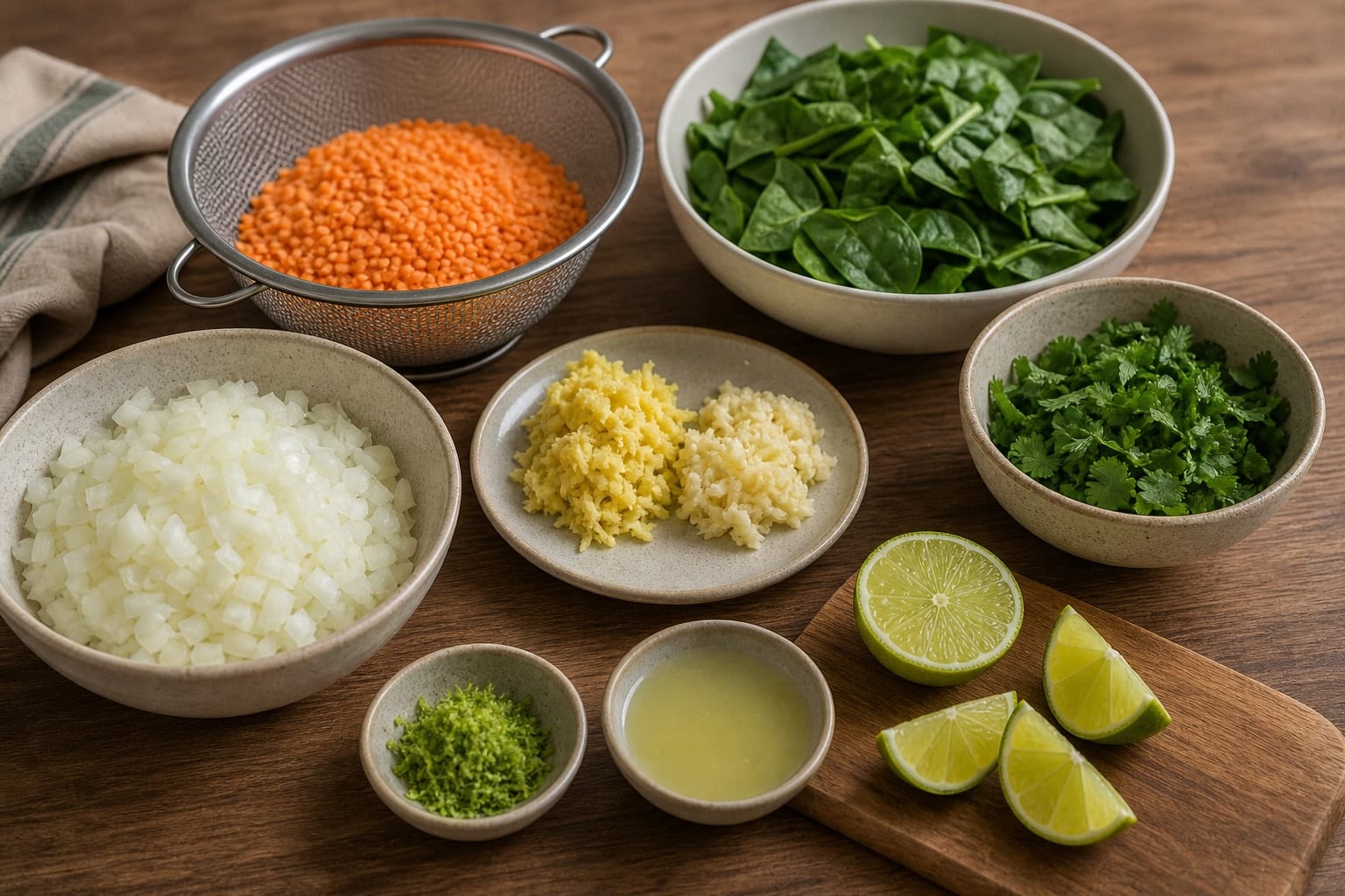Tomato Coconut Red Lentil Dal with Spinach Rice cooking step 1: Prepare the dal.