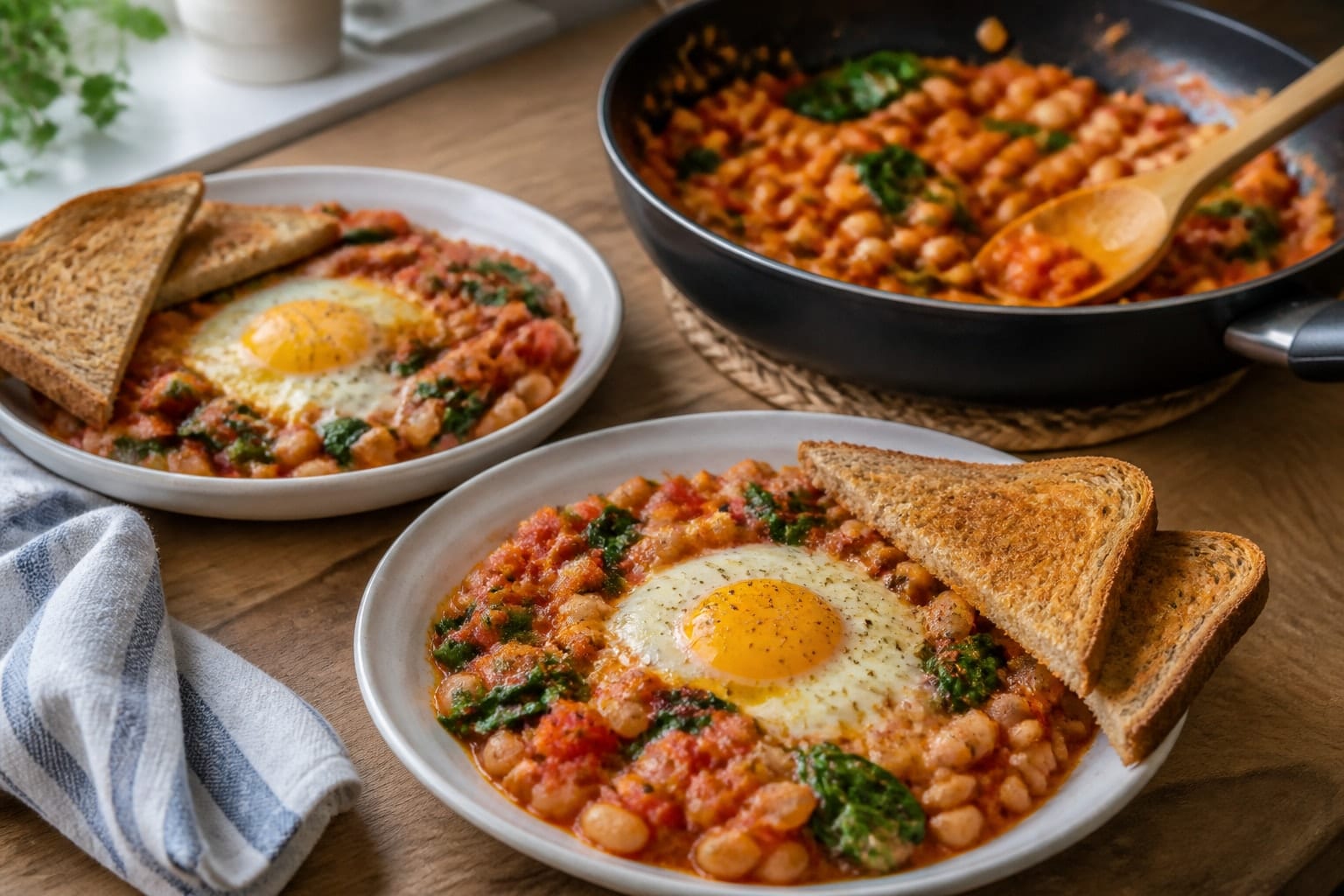 Tomato White Bean Egg Pans with Spinach Toasts cooking step 6: Toast and serve.
