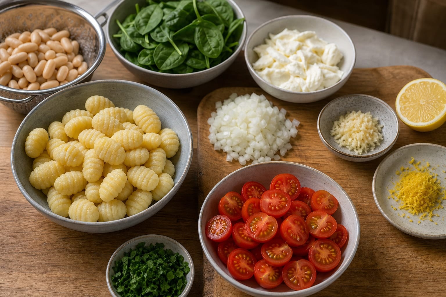 Tomato White Bean Gnocchi with Spinach and Parsley cooking step 1: Prepare the ingredients.