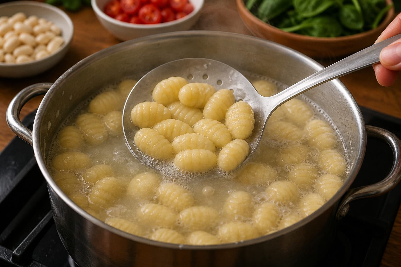 Tomato White Bean Gnocchi with Spinach and Parsley cooking step 4: Cook the gnocchi.
