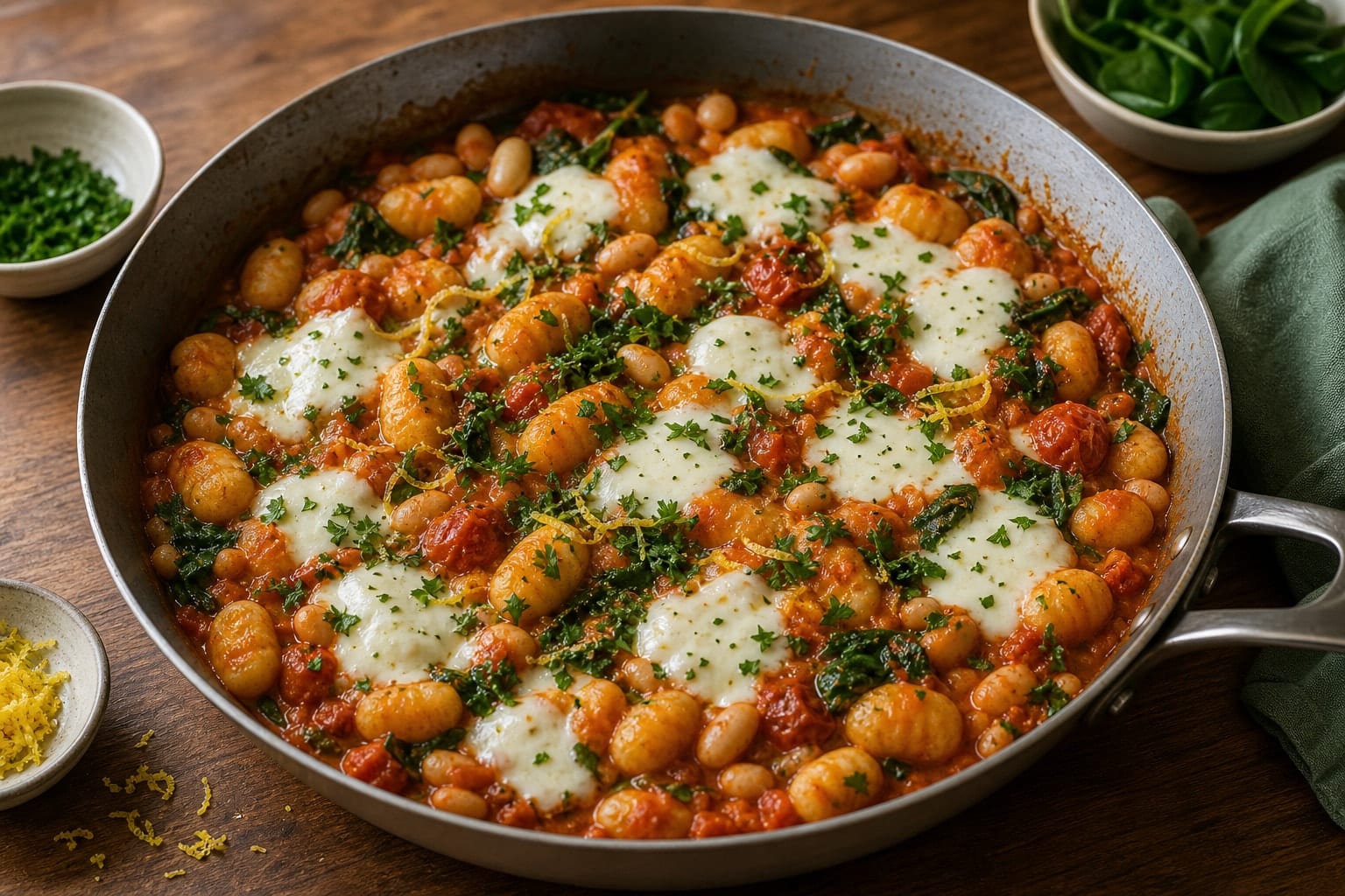 Tomato White Bean Gnocchi with Spinach and Parsley cooking step 6: Melt and serve.