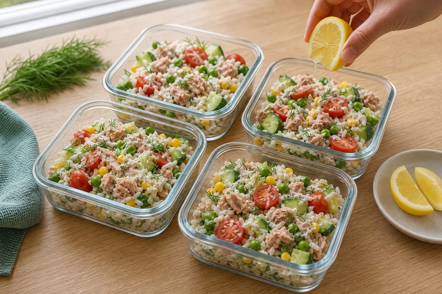 Tuna Cucumber Rice Salad Boxes with Dill and Lemon cooking step 6: Pack and finish.