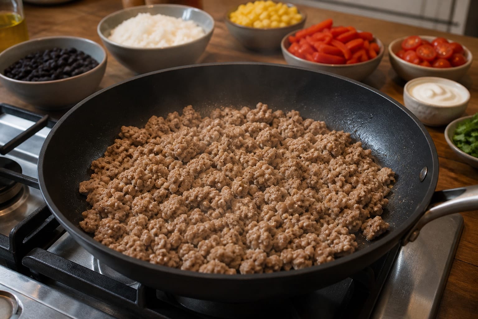 Turkey Black Bean Taco Rice Bowls with Lime Salsa cooking step 3: Brown the turkey.