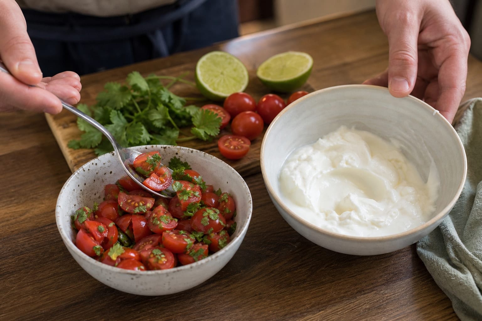 Turkey Black Bean Taco Rice Bowls with Lime Salsa cooking step 6: Make the salsa yoghurt.