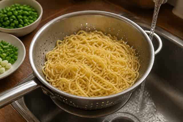 Beef Soy Ginger Noodle Stir Fry with Peas cooking step 3: Cook the noodles.