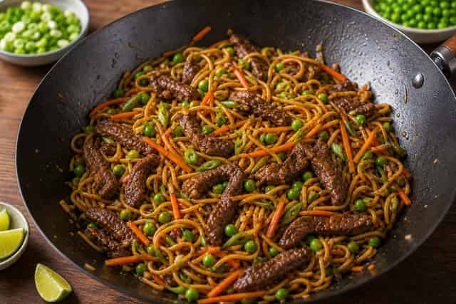 Beef Soy Ginger Noodle Stir Fry with Peas cooking step 6: Toss and serve.