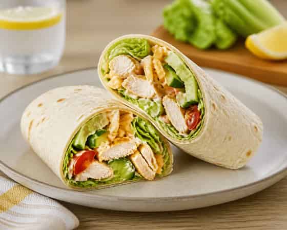 Chicken Lemon Cheddar Salad Wraps with Crisp Lettuce.