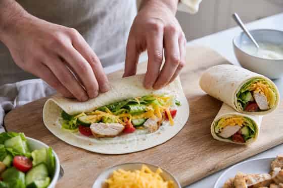 Chicken Lemon Cheddar Salad Wraps with Crisp Lettuce cooking step 6: Roll the wraps.