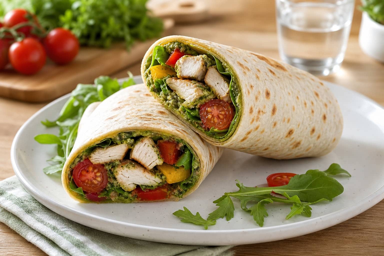 Herby Chicken Pesto Pepper Wraps.