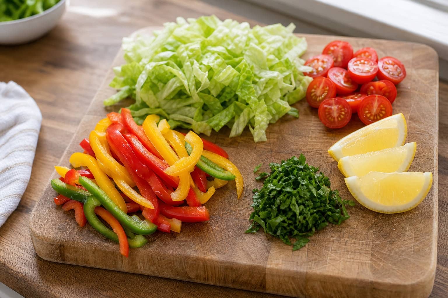 Herby Chicken Pesto Pepper Wraps cooking step 1: Slice the chicken and veg.
