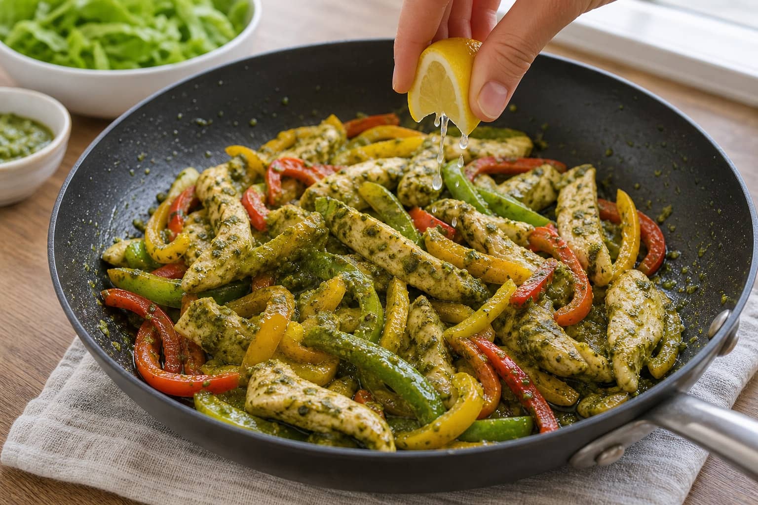 Herby Chicken Pesto Pepper Wraps cooking step 4: Soften the peppers.