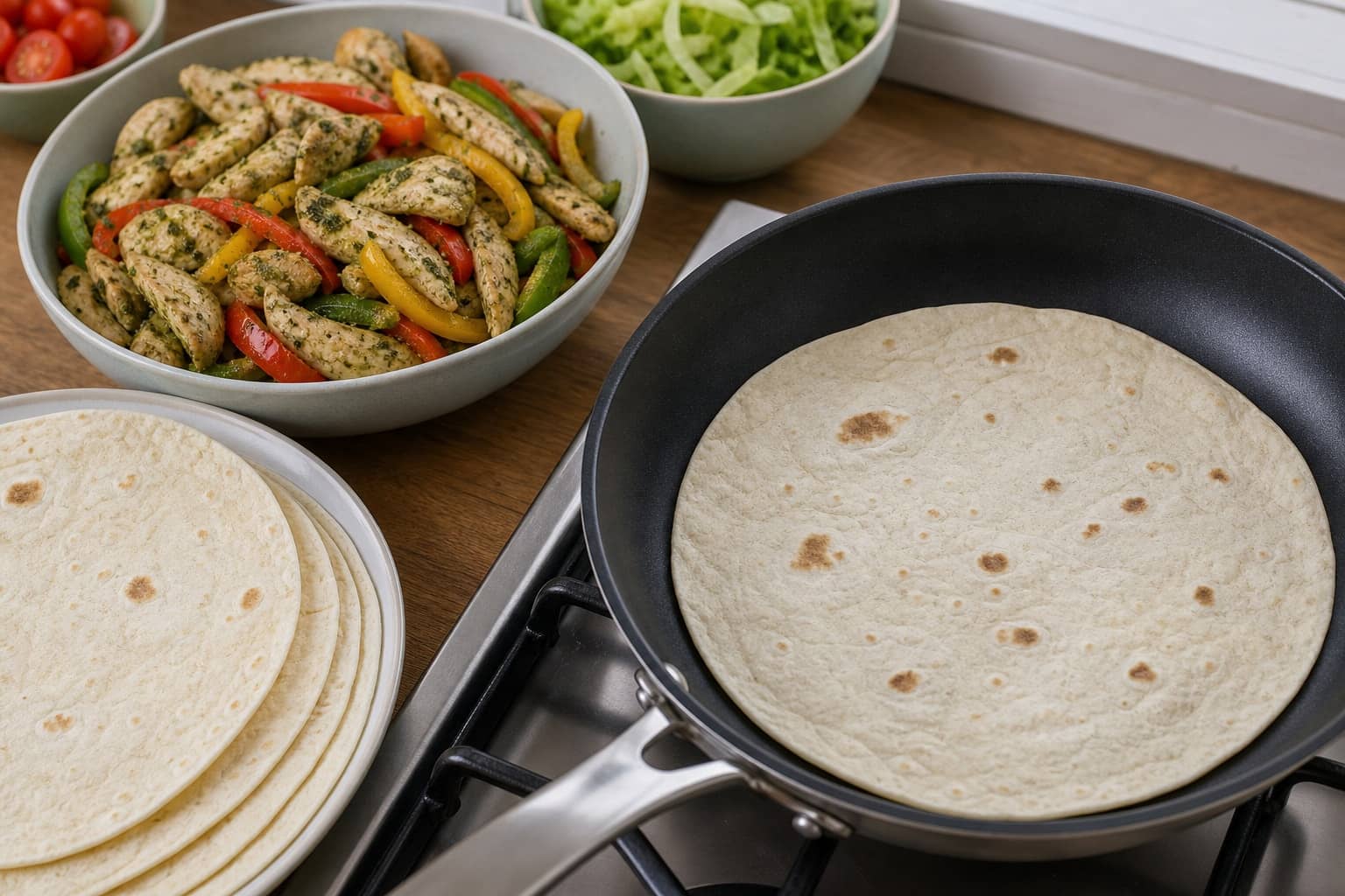 Herby Chicken Pesto Pepper Wraps cooking step 5: Dress the filling.