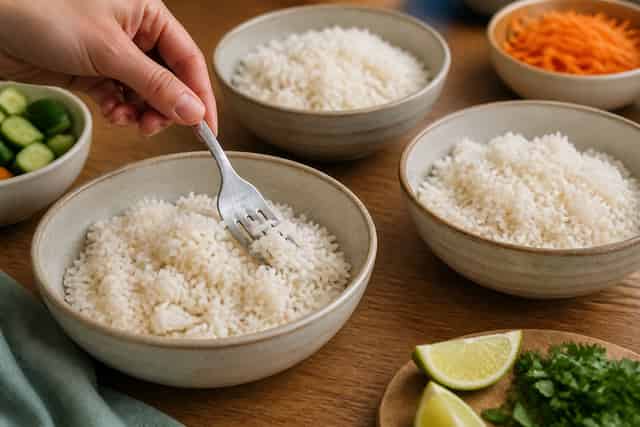 Chicken Satay Rice Bowls with Crunchy Cucumber cooking step 5: Heat the rice.