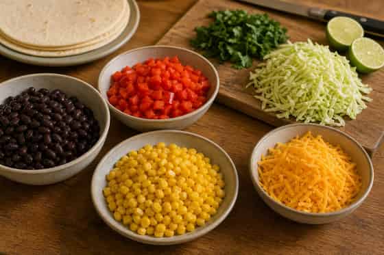 Charred Corn Black Bean Quesadillas with Lime Slaw cooking step 1: Prepare the filling.