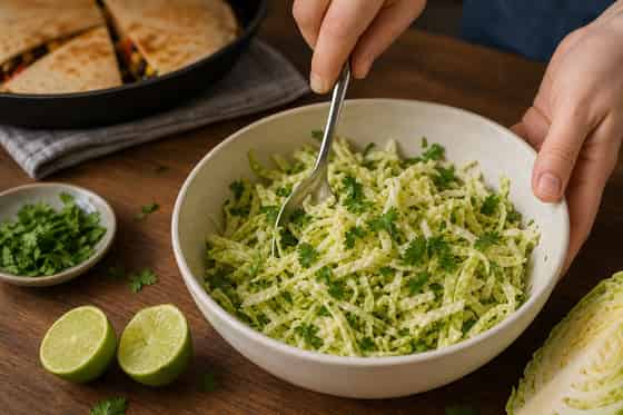 Charred Corn Black Bean Quesadillas with Lime Slaw cooking step 4: Mix the lime slaw.