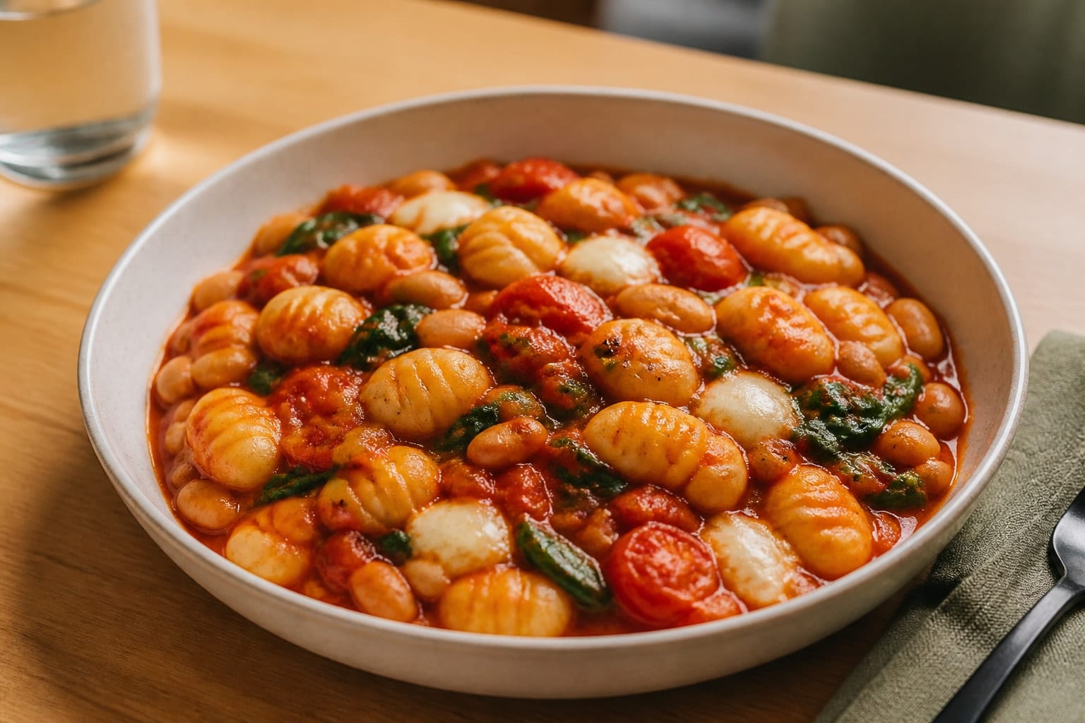 Tomato Cannellini Bean Gnocchi with Spinach.