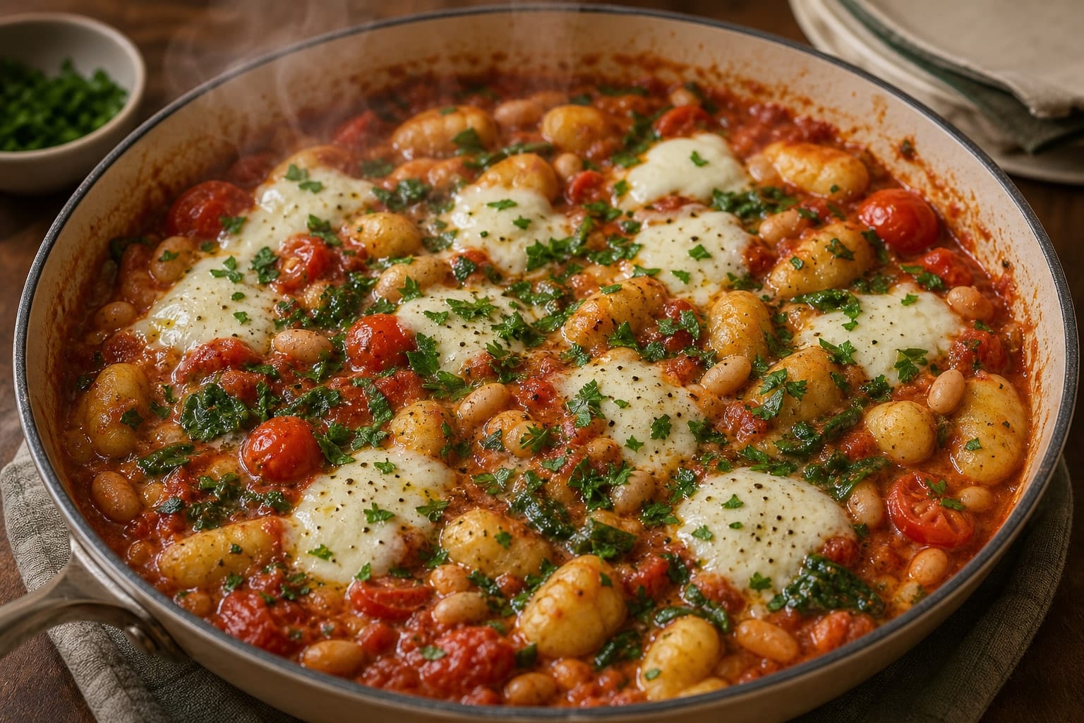 Tomato Cannellini Bean Gnocchi with Spinach cooking step 6: Melt the mozzarella.