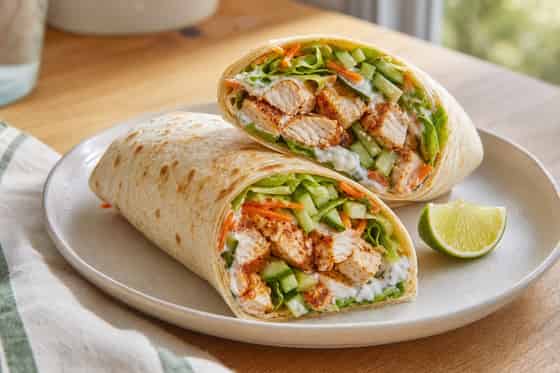 Crunchy Chicken Lime Salad Wraps with Yoghurt.