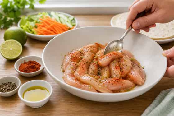 Crunchy Chicken Lime Salad Wraps with Yoghurt cooking step 2: Season the chicken.
