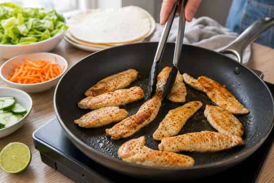 Crunchy Chicken Lime Salad Wraps with Yoghurt cooking step 3: Cook the chicken.