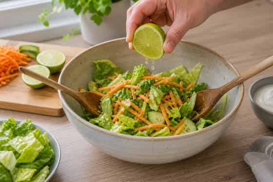 Crunchy Chicken Lime Salad Wraps with Yoghurt cooking step 5: Dress the salad.