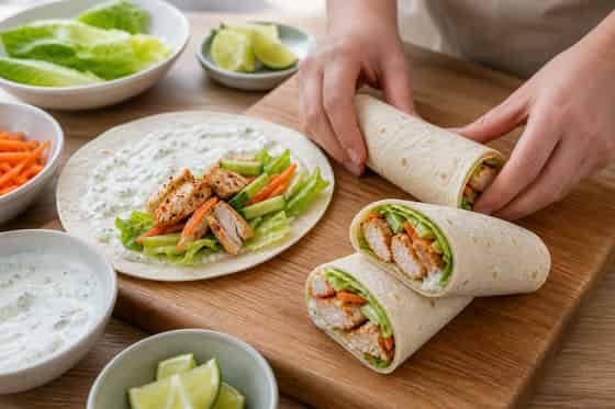Crunchy Chicken Lime Salad Wraps with Yoghurt cooking step 6: Wrap and serve.