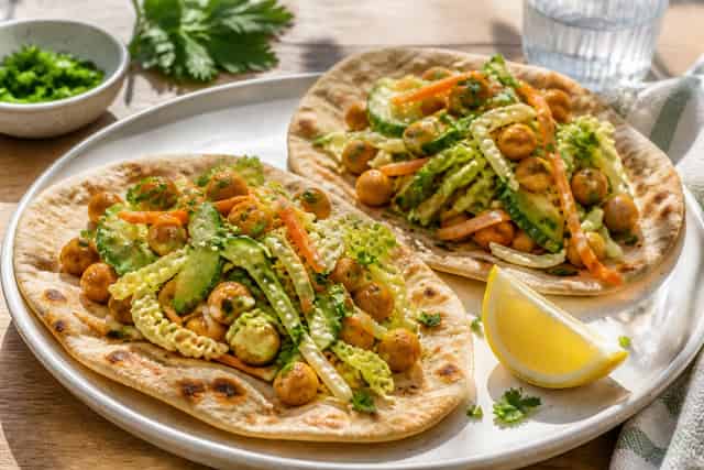 Crunchy Chickpea Slaw Flatbreads with Lemon Parsley.