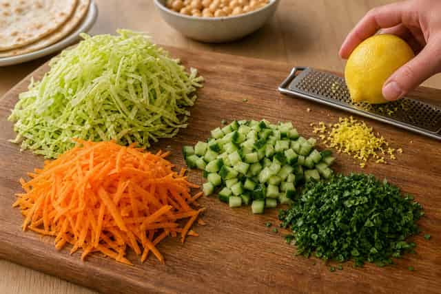 Crunchy Chickpea Slaw Flatbreads with Lemon Parsley cooking step 1: Prepare the slaw.