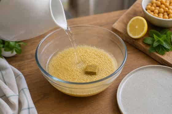Feta Chickpea Couscous Salad Boxes with Lemon Mint cooking step 1: Soak the couscous.