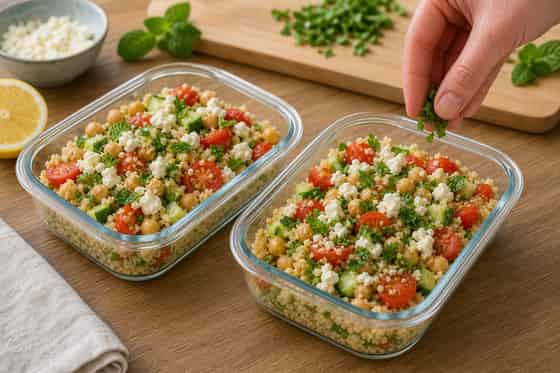 Feta Chickpea Couscous Salad Boxes with Lemon Mint cooking step 6: Pack and finish.