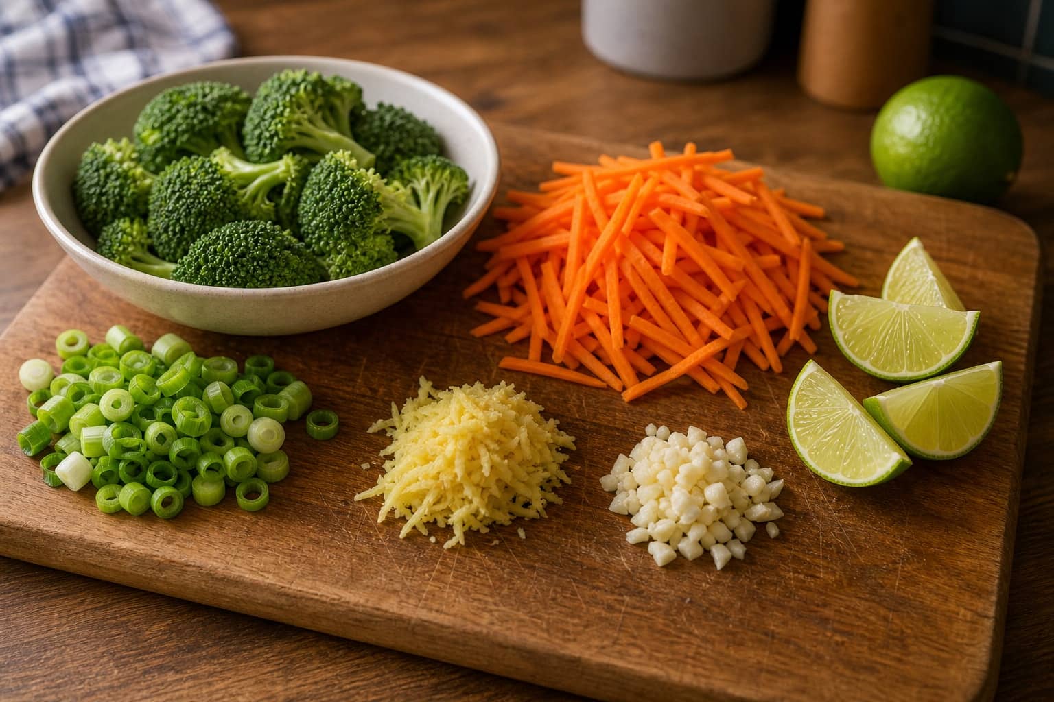 Ginger Chicken Broccoli Egg Noodles with Lime cooking step 1: Prepare the stir-fry.