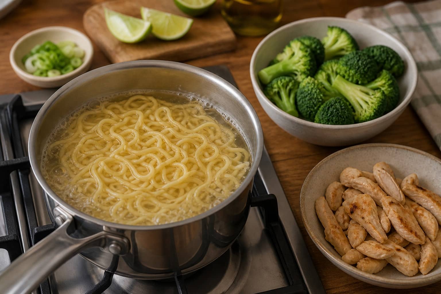 Ginger Chicken Broccoli Egg Noodles with Lime cooking step 3: Cook the chicken.