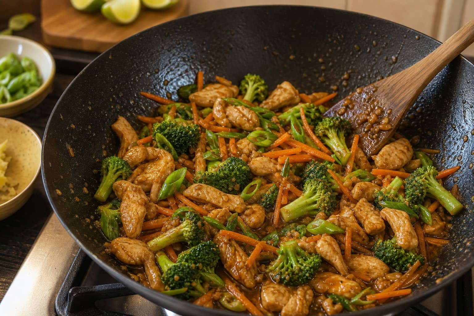Ginger Chicken Broccoli Egg Noodles with Lime cooking step 5: Build the sauce.