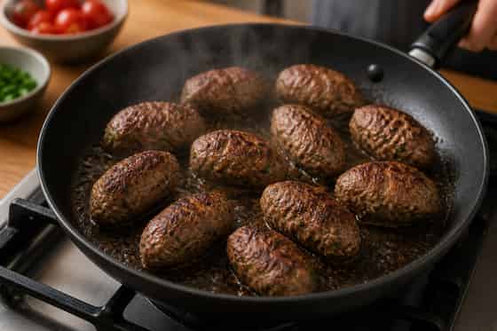 Lamb Kofta Couscous Plates with Cucumber Yoghurt cooking step 3: Cook the koftas.