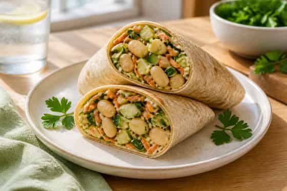 Lemon Butter Bean Cucumber Wraps with Parsley.