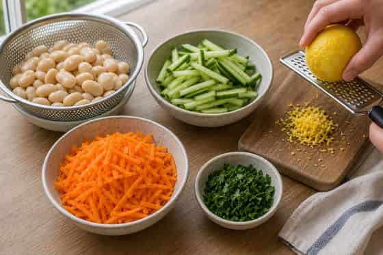 Lemon Butter Bean Cucumber Wraps with Parsley cooking step 1: Prepare the vegetables.