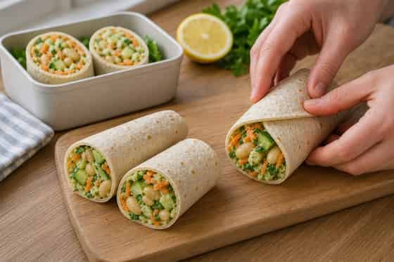 Lemon Butter Bean Cucumber Wraps with Parsley cooking step 5: Roll and pack.