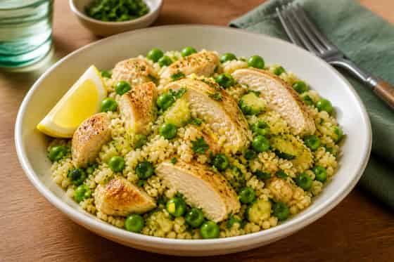 Lemon Chicken Pea Couscous with Parsley.