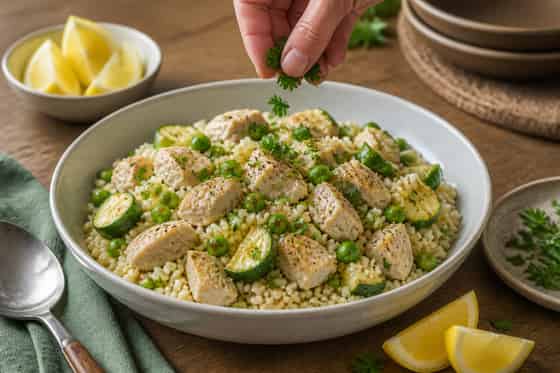 Lemon Chicken Pea Couscous with Parsley cooking step 6: Finish with parsley.