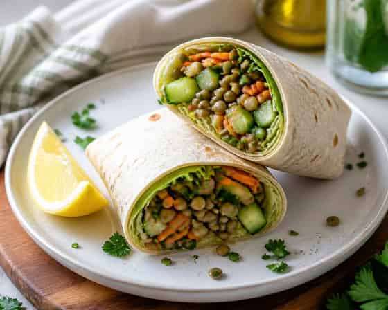 Lemon Lentil Cucumber Wraps with Parsley.